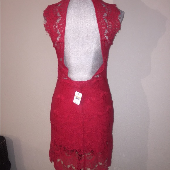 Free People NWT Red Lace Bodycon Dress - Picture 2 of 3